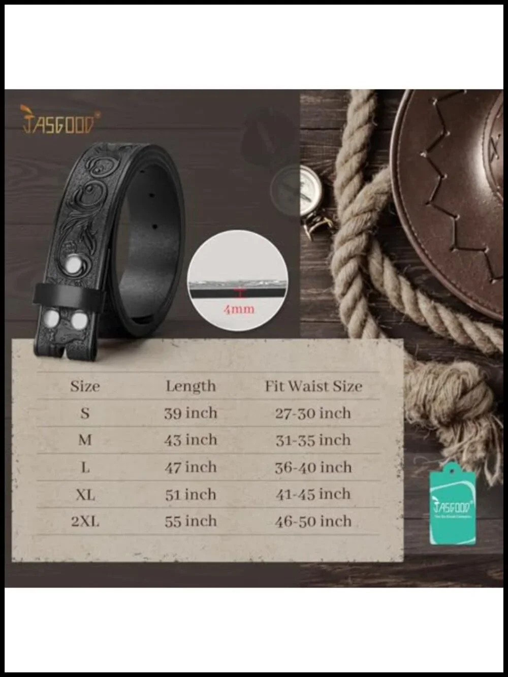 Men's Western Leather Belt Strap without Buckle 1.5